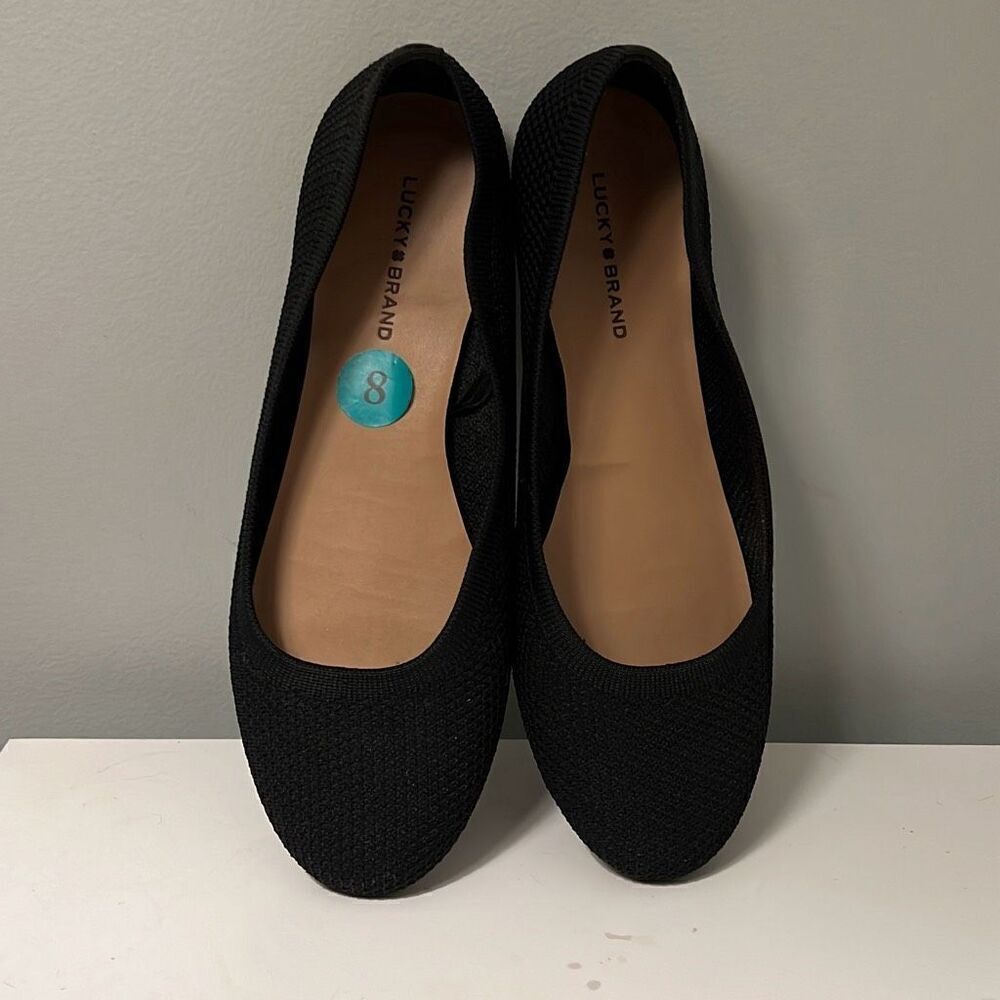 Lucky Brand Women's Black Solid Knit Slip On Round Toe Ballet Flats